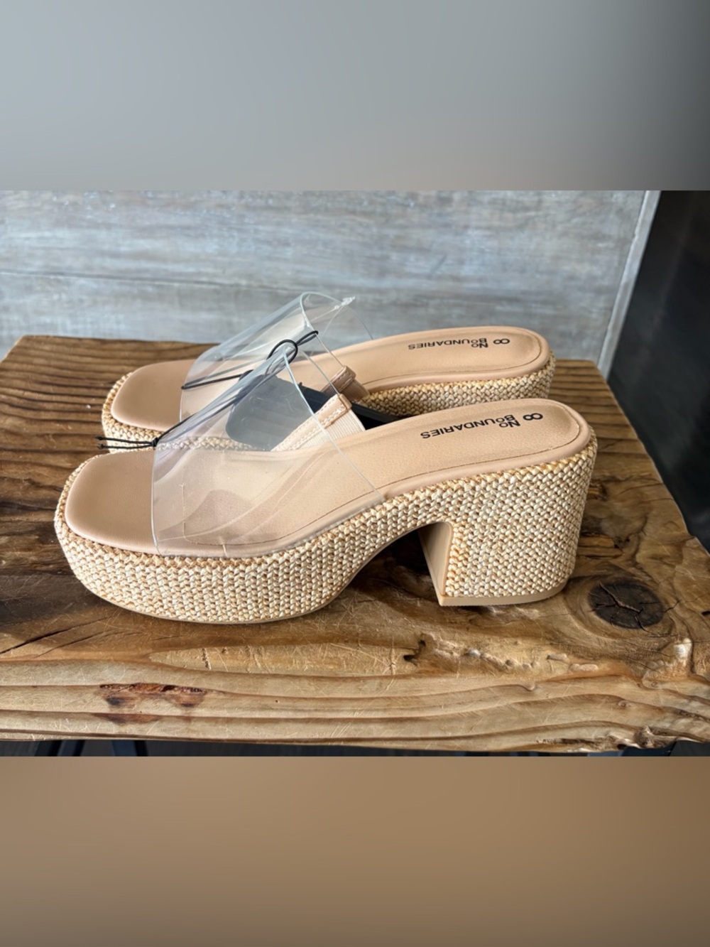 Nude Woven Platform Sandals with Clear Strap